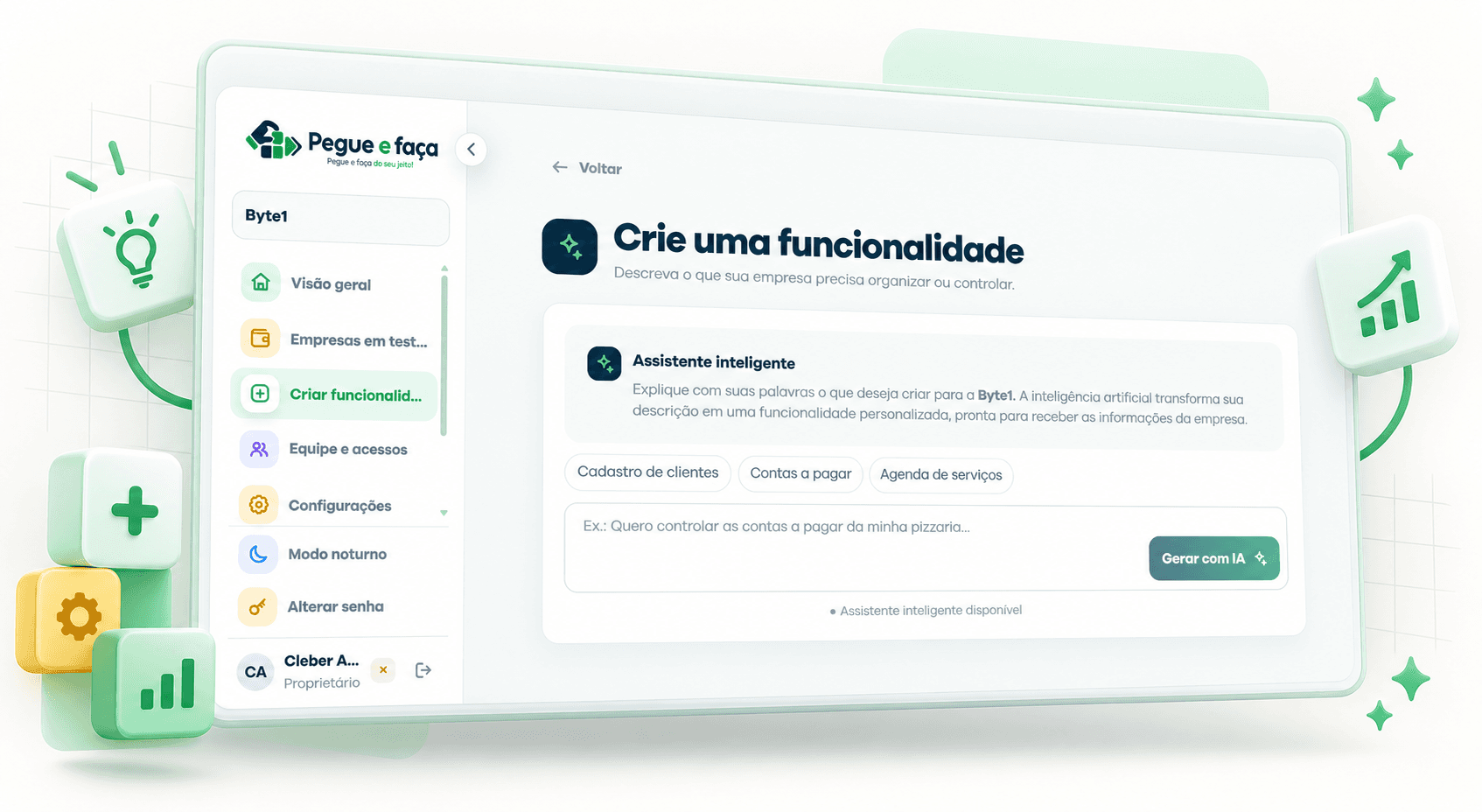 Tela do Pegue e Faça para criar uma funcionalidade personalizada com inteligência artificial
